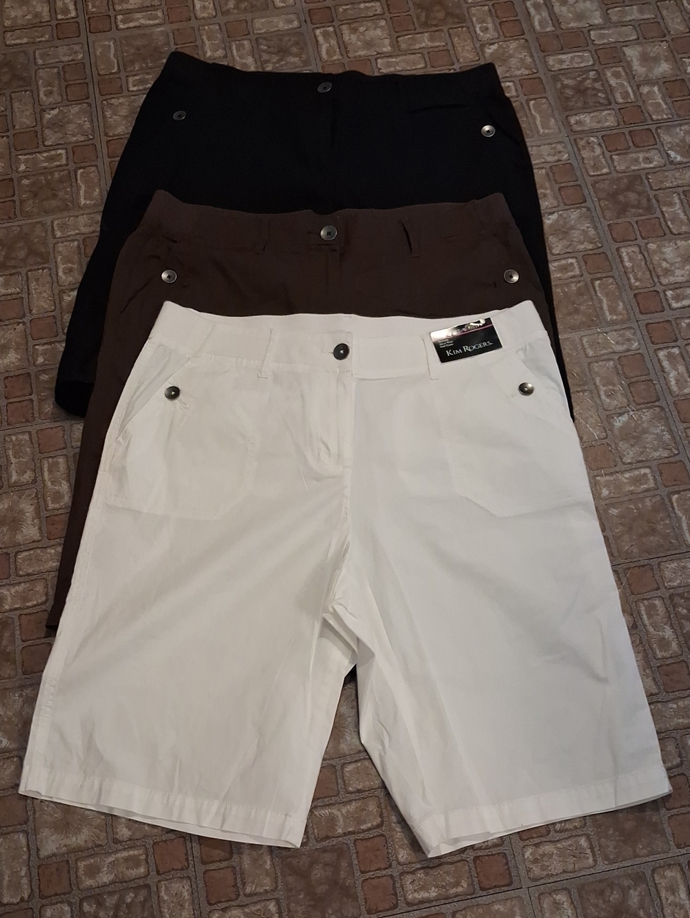 Kim Rogers 3-Pack Women's Shorts in White, Brown, Black 97 Percent Cotton